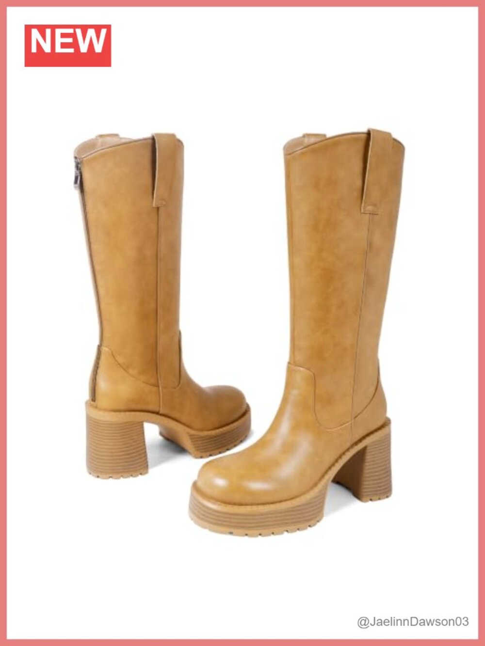 Women's Knee High Western Boots Leather Platform Chunky Heel